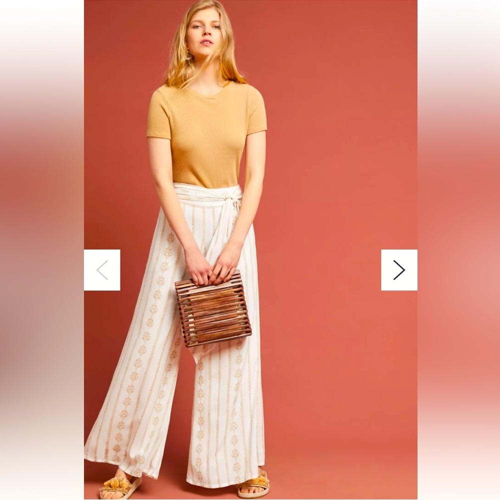 NWOT Anthropologie Farm Rio Everly Tie Front Waist Wide Leg Summer Beach Pants M - Picture 2 of 9